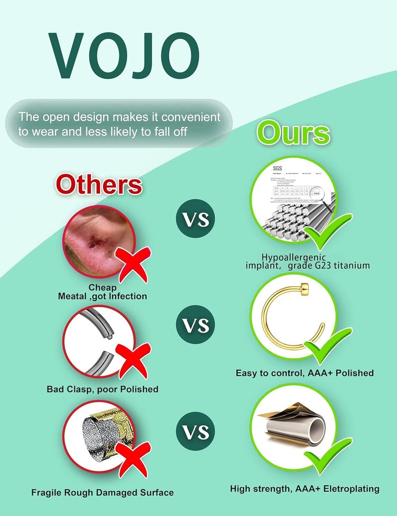 VOJO G23 Titanium 20G Nose Rings Hoops L Shaped Screw Nose Studs Diamond Small Piercing Jewelry for Women Men - Image 4